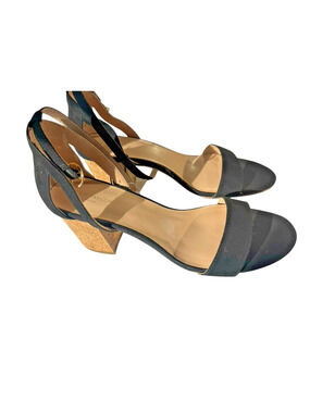 Ann Taylor Women's 8 Black Ankle Strap Stacked Wedge Sandals Dress Spring